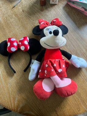 Disney Minnie Mouse Red and Black Plush Doll with Polka Dot Bow Minnie Ears